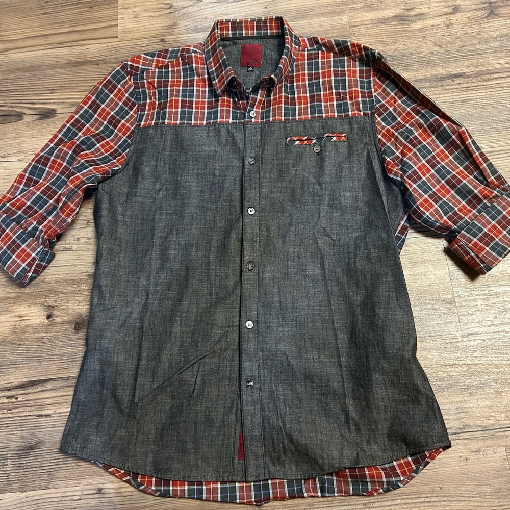 Civil Society Red Plaid and Gray Button up Shirt Men’s Large